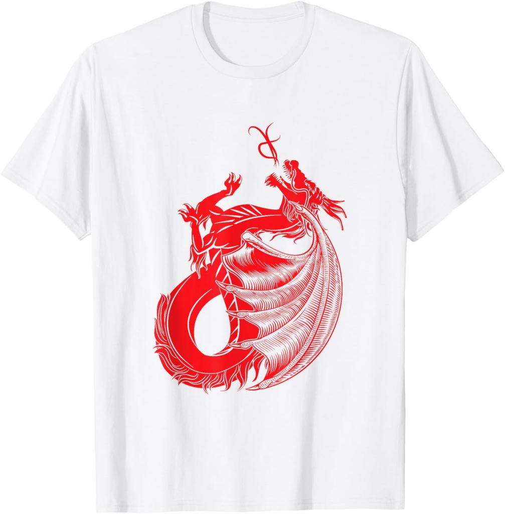 Red Mythical Dragon Graphic Print Cotton Crew Neck TShirt Casual Short Sleeve Tee for Men