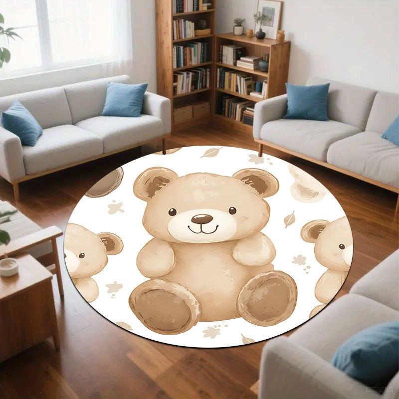 Design of Cute Little Bear Flannel-printed Round Floor Mats Are Slip-resistant Suitable for Room Bedroom Terrace Garden Carpets