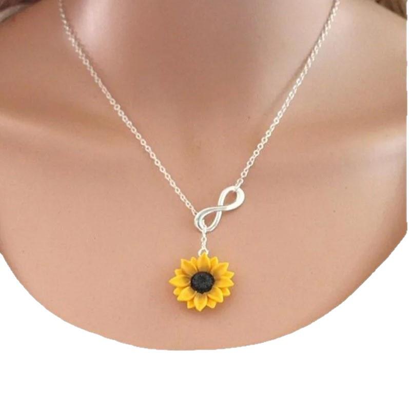 Eternal Love Sunflower Infinity Pendant Necklace