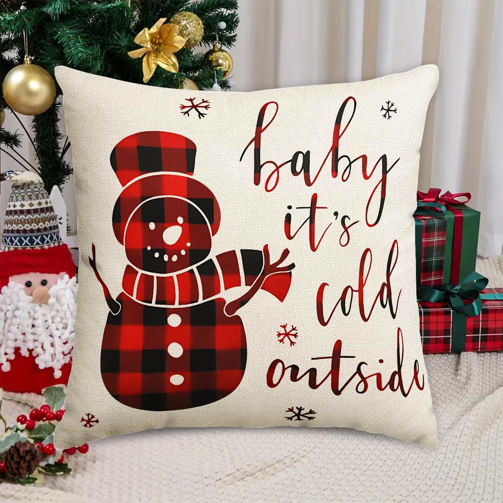 4Pcs Christmas Pillow Cover,Sofa Decorative Pillowcase,Snowman Christmas Tree Decorative Cushion Cover(Without Pillow Core)