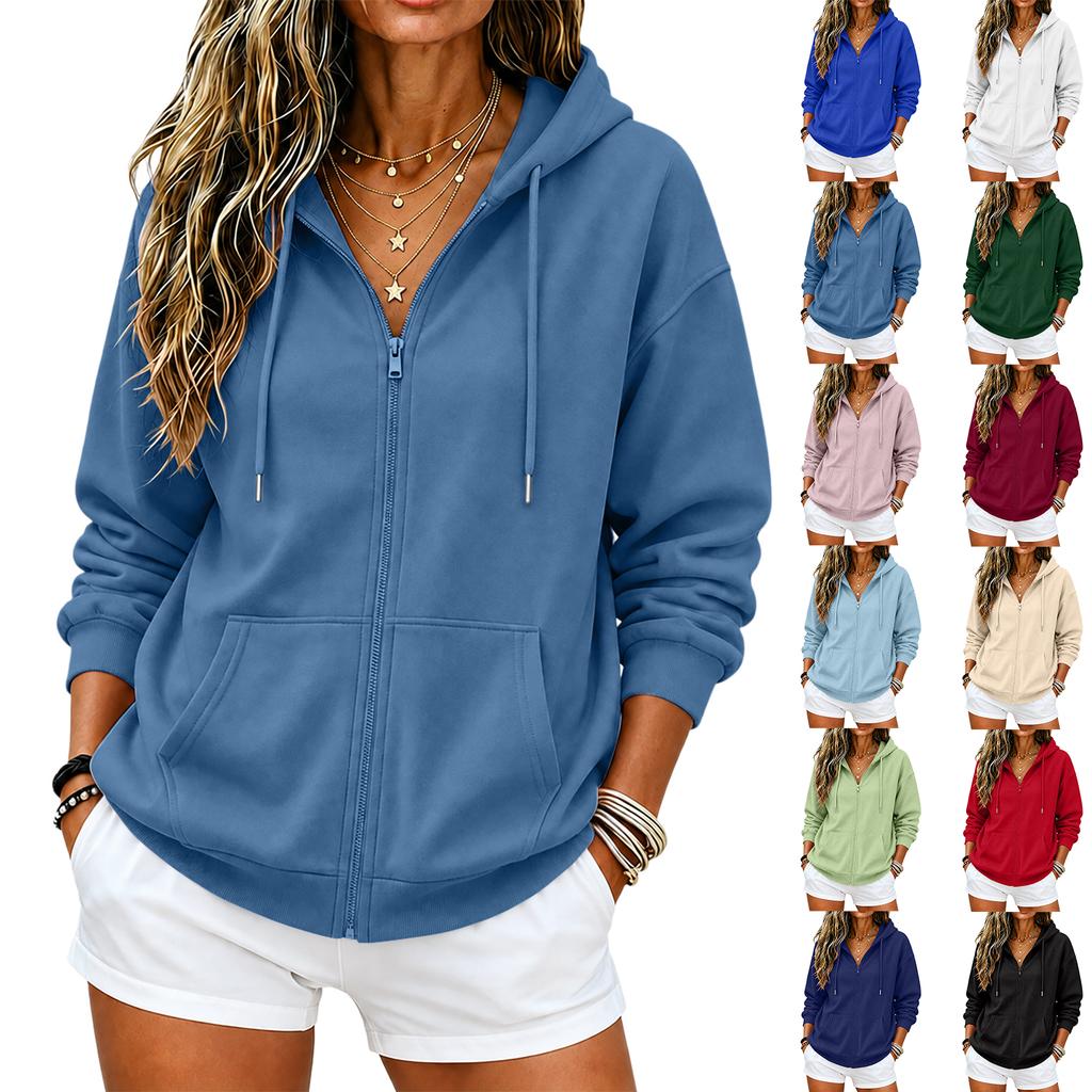 Women's Lightweight Zip-Up Hoodie Drop Shoulder Relaxed Fit for Spring and Fall