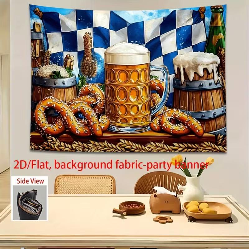 2D Oktoberfest Bier Brezel Banner Blau Weiß Karierte Fahne Kulisse für Party