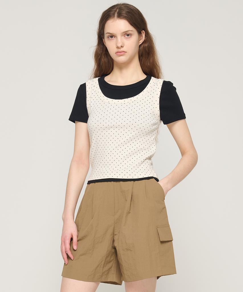 CARGOBROS FOR WOMAN Dot Layered Set Short Sleeve T-Shirt (Ivory/Black)
