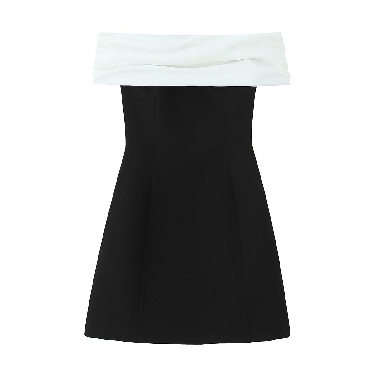 

2025 Spring Women s Slim Strapless Patchwork Off-Shoulder Dress M чёрный