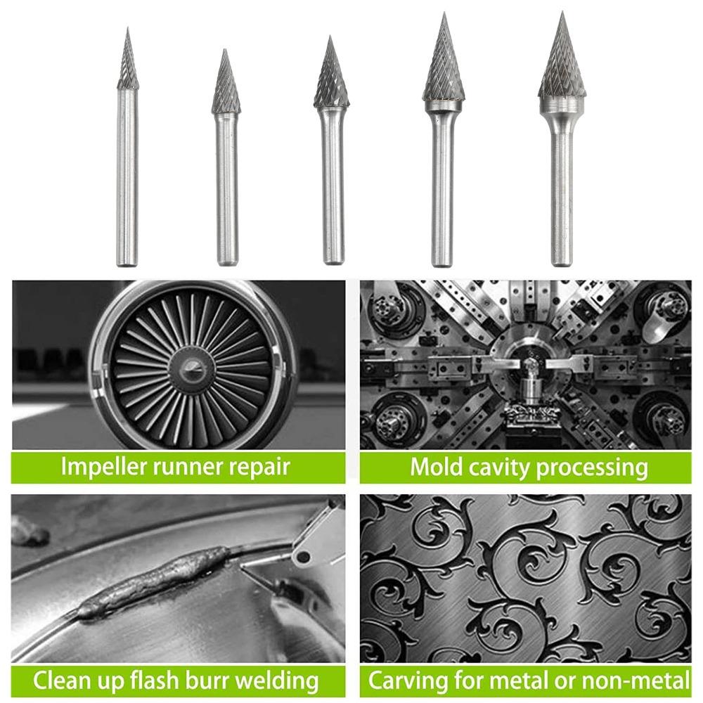 5PCS Double Cut Carbide Rotary Burrs 6mm Shank Carbide Burr Set Carbide Cutting Heads  Auto Shop