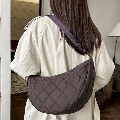 Waist Half Moon Belt Bag Solid Color Crossbody Bag Large Capacity Shoulder Bags Portable Nylon Plaid Travel Bags For Commuting