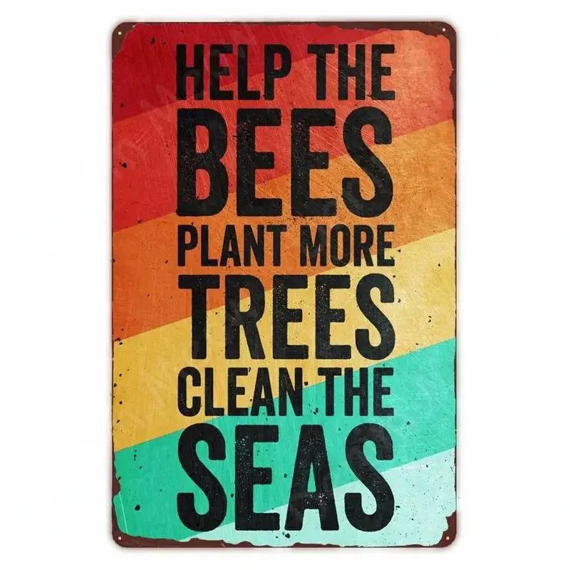 Vintage Bee Kind Funny Poster Honeybee Happy Retro Metal Sign Home Outdoor Wall BeeKeeper Slogans Art Tin Plate Decoration
