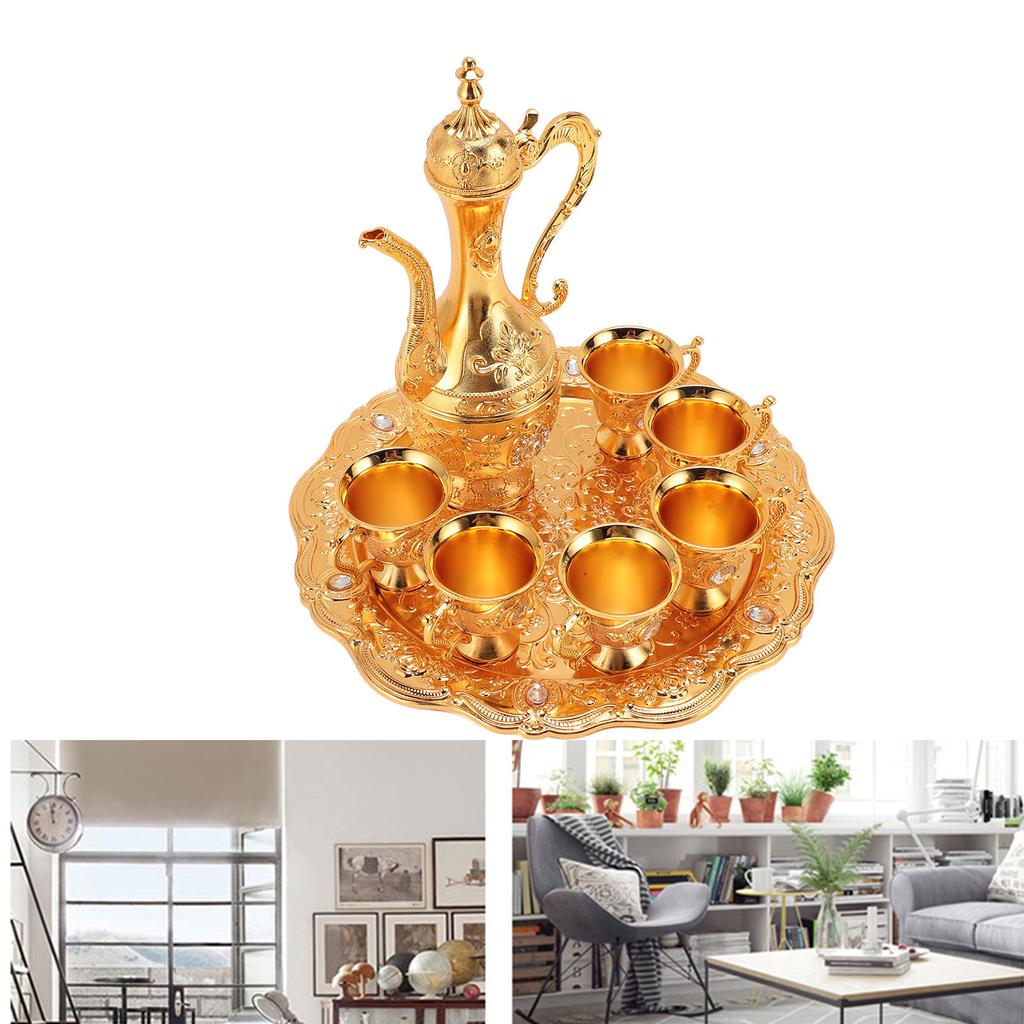 Legerings Vinglass Kanne Sett Rustfritt Utsøkt Dekorativt Vintage Kaffekanne Sett for Te Hjemmefest Vi