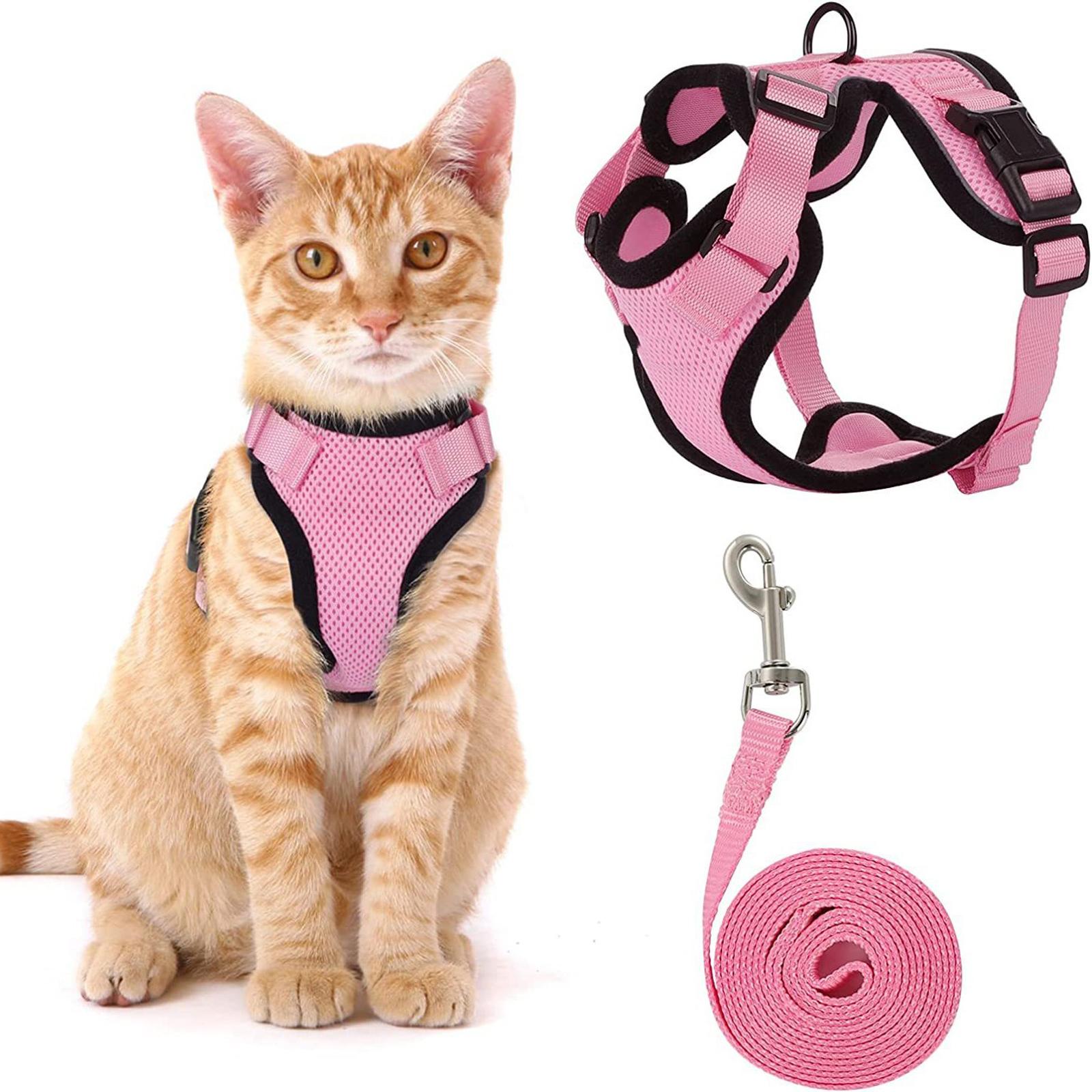 

Adjustable Cat Harness and Leash Set Soft Breathable Mesh Material Lightweight Secure Fit for Small Pets Outdoor Walking and Training S розовый