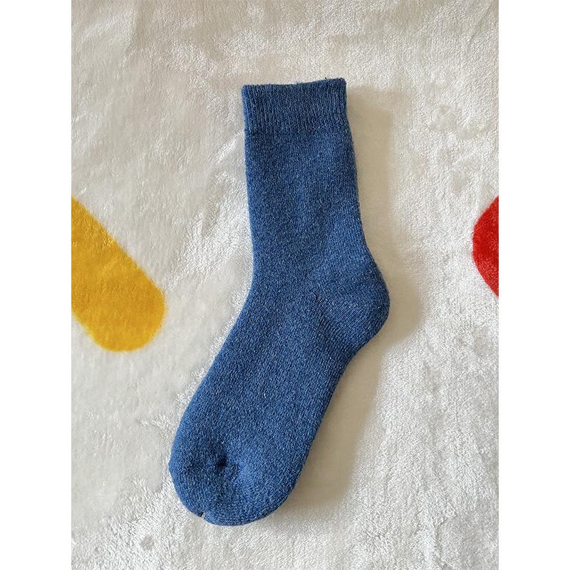 Winter Padded Thick Warm Socks - Wool Pure Color, Men's and Women's Mid-calf Socks, Simple Cable Knit Floor Socks