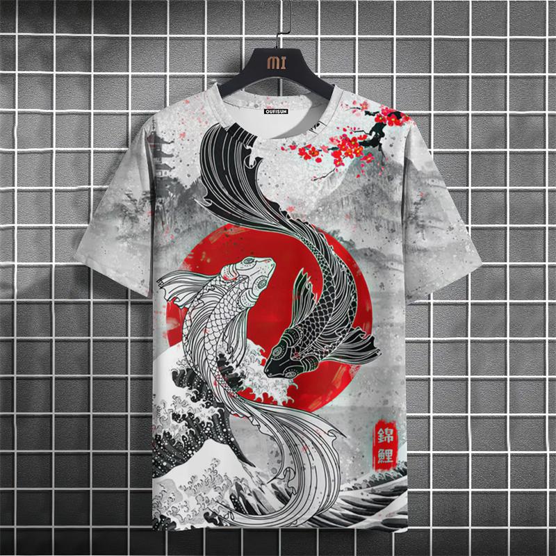 Modisches Ukiyo-e-Muster Herren-T-Shirt Sommermode Kurzarm 3D-bedrucktes T-Shirt