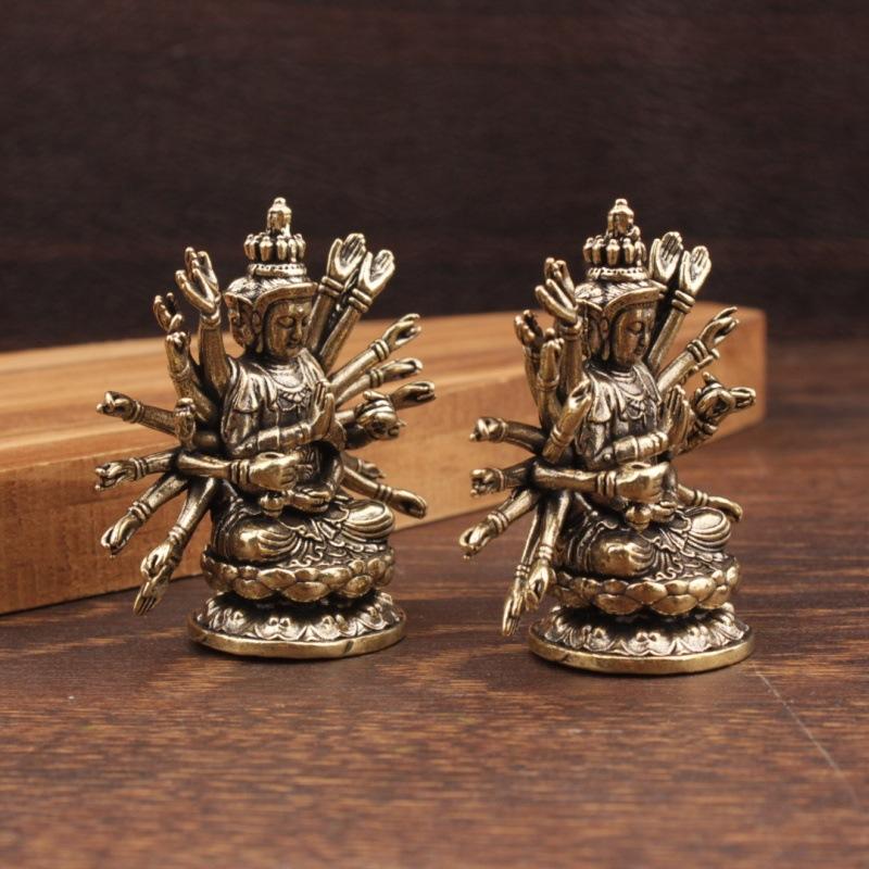 1 шт. Статуя Авалокитешвара Гуаньинь Алтарная Статуя Будды Тысячерукий Бодхисаттва Ретро Латунь Декор для Дома Храма Буддийский Подарок One Size