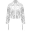 Girls Dance Jacket Metallic Tassel Design Turn Down Collar Long Sleeve Zipper Fringe Party Top