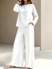 1116 spring and summer new TEMU women's clothing round neck long sleeve high waist wide leg pants fashion casual suit