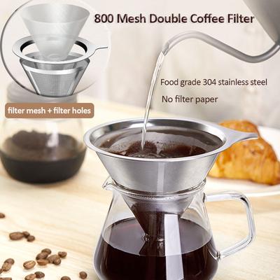 Držák kávového filtru 800 Mesh Opakovaně použitelný Dvouvrstvý Nerezový Kávový Čajový Sítko Kávové Příslušenství Nástroje pro Přípravu Kávy