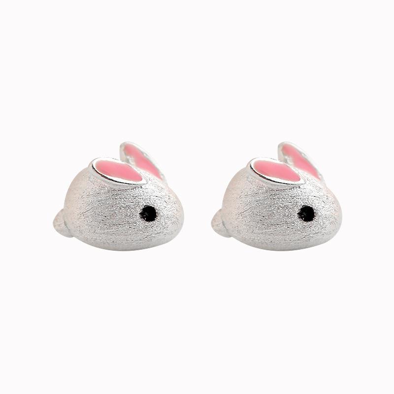 Pink little white rabbit stud earrings for girls small fresh and cute girl heart Mori student super cute little white rabbit earrings