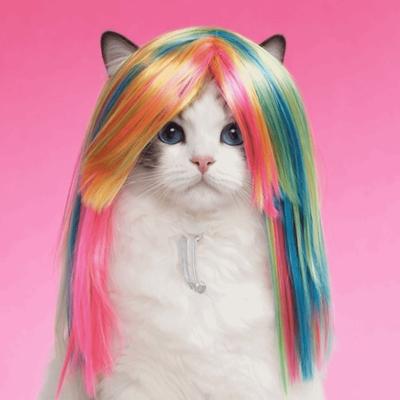 With Bangs Cat Dragon Fruit Color Mullet Hair Adjustable Fit Dogs Cats Cosplay Wigs  Dress Up Event