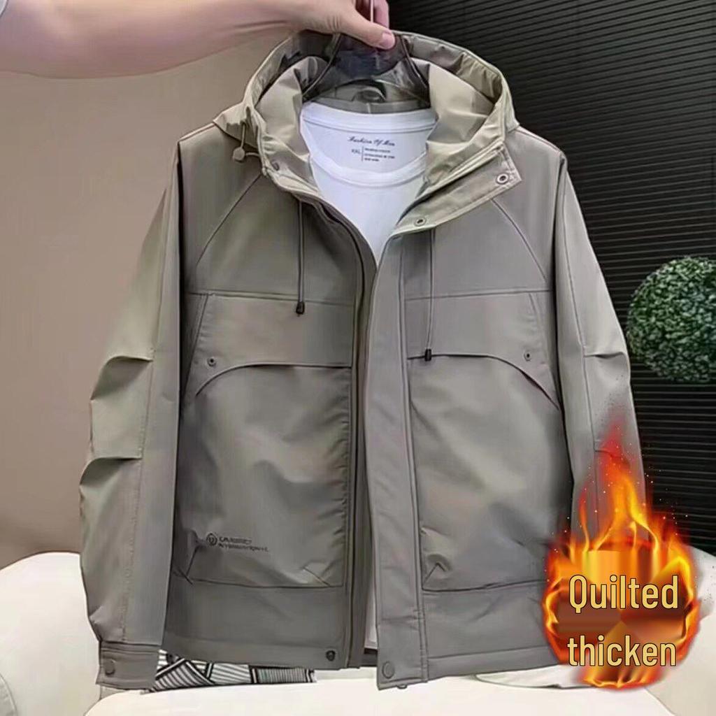 2024 Korean Style Men's Windproof Hooded Cotton Jacket - Autumn/Winter Workwear Padded Outerwear