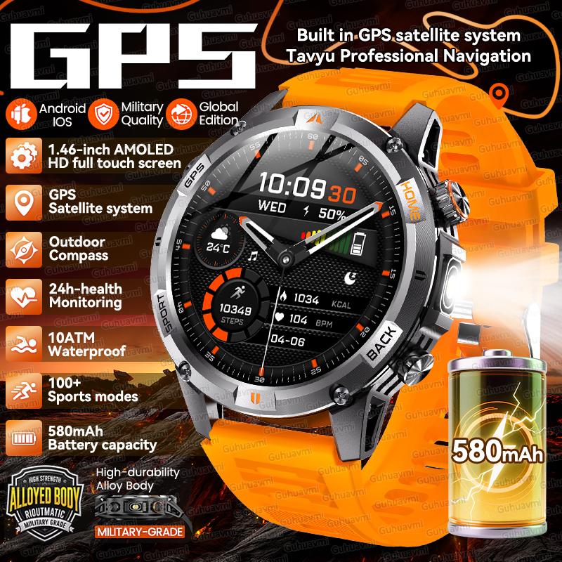 2026 New Adult Outdoor GPS Sport Smart Watch Altimeter Barometer 10ATM Waterproof 580mAh Battery Bluetooth Call Men AMOLED Smartwatch