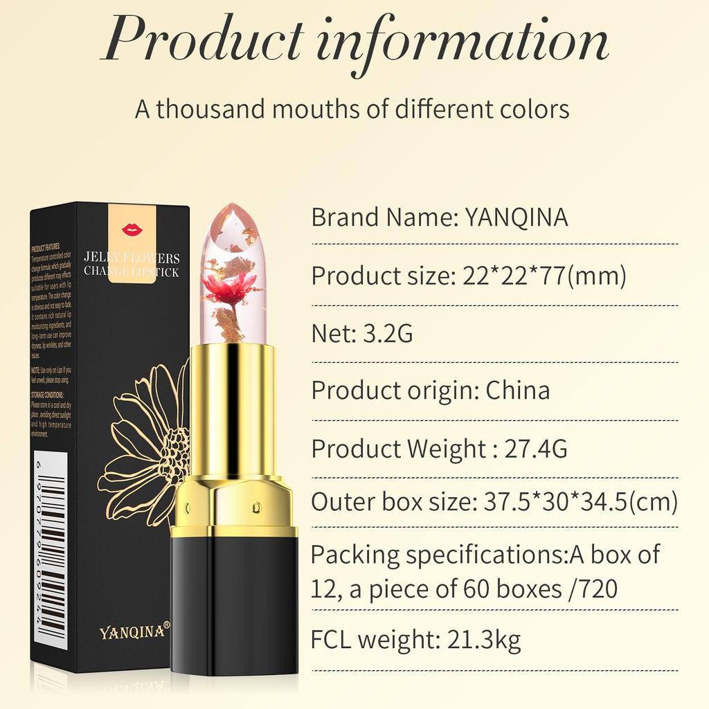 Farbwechselnder Lippenbalsam, Temperatur-Lippenstift, natürlich, langlebig, wasserfest, Kristallblumen-Gelee-Lippenstift-Make-up