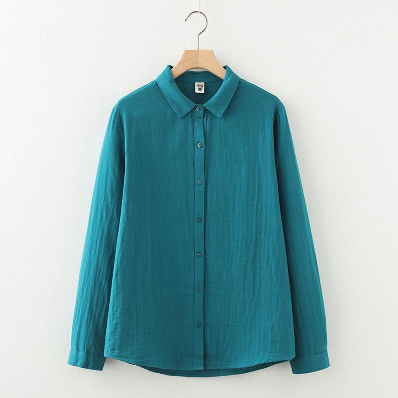 Cardigan da donna a maniche lunghe con colletto a punta autunnale primaverile, colore unito, filato a doppio strato, camicia base, camicette e camicie