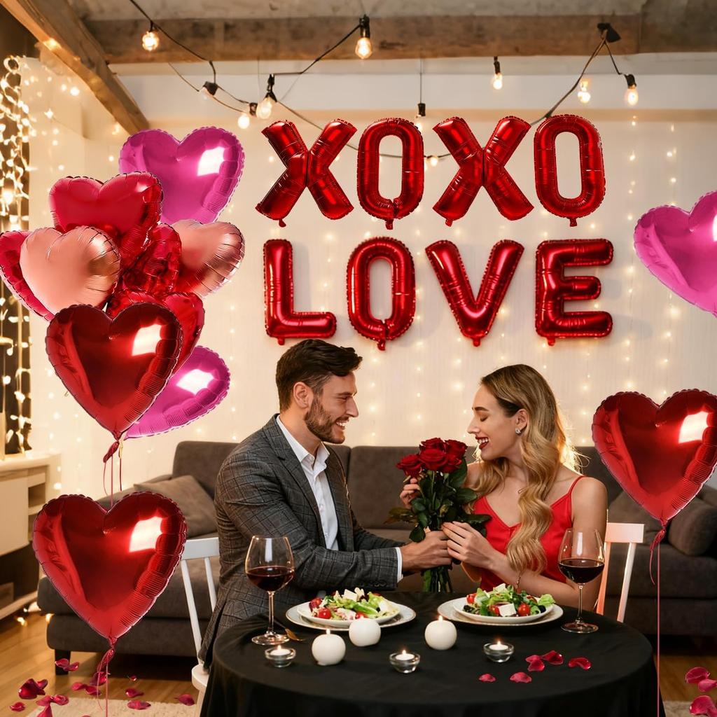 WOHOHOHO 181Pcs Valentines Day Window Clings Decorations, 10 Sheets Valentine's Day Window Stickers, LOVE & XOXO Banner, 12Pcs Heart-Shaped Balloons.
