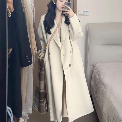 Sense Oatmeal Wool Coat for Women - Korean Style, Mid-Length, Plus Velvet, Thick, Perfect for Autumn and Winter.