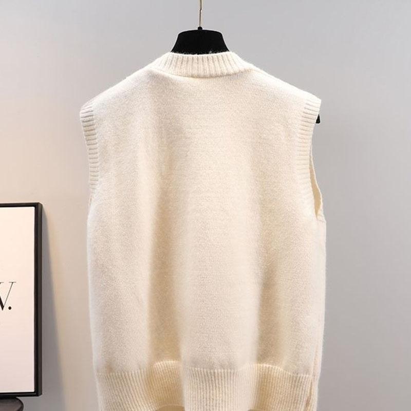 Spring  Autumn Knitted Vest Women Loose Knit Sleeveless Top V-neck Sleeveless Sweater Embroidered Cardigan Vest