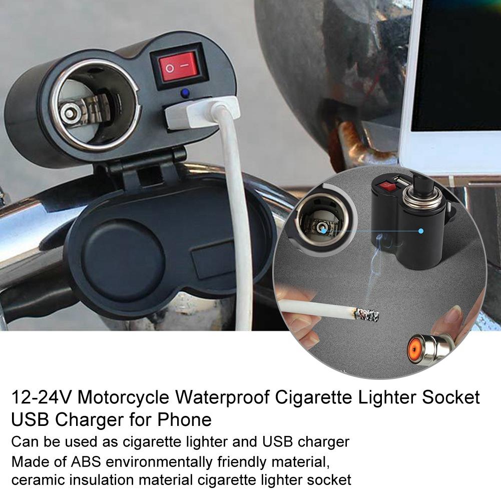 12 24V Motorcycle Waterproof Cigarette Lighter Socket USB Charger for Phone