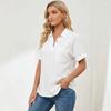 Women's Point Collar Short Sleeve Blouse Regular Fit Minimalist Casual Shirt