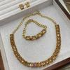 Temperament Geometric Square Design Crystal Niche Unique Charm Necklace Jewelry Fashion Versatile Bracelet Set