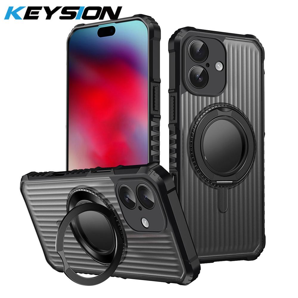 KEYSION Étui avec support anneau rotatif à 360° pour MagSafe pour iPhone 17 Pro Max 17 Air Mat Transparent Magnétique Antichoc Housse de téléphone