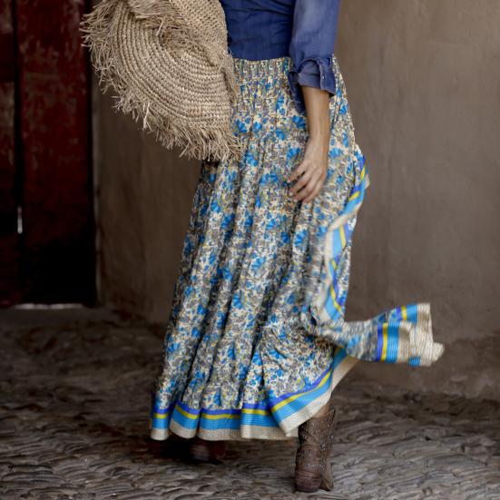 Kadın Maxi Etek Yüksek Bel Düzensiz Etek Çiçek Baskı Bohem Ön Kısa Arka Uzun Elastik Bel Patchwork Bayan Tatil Plaj Uzun Etek