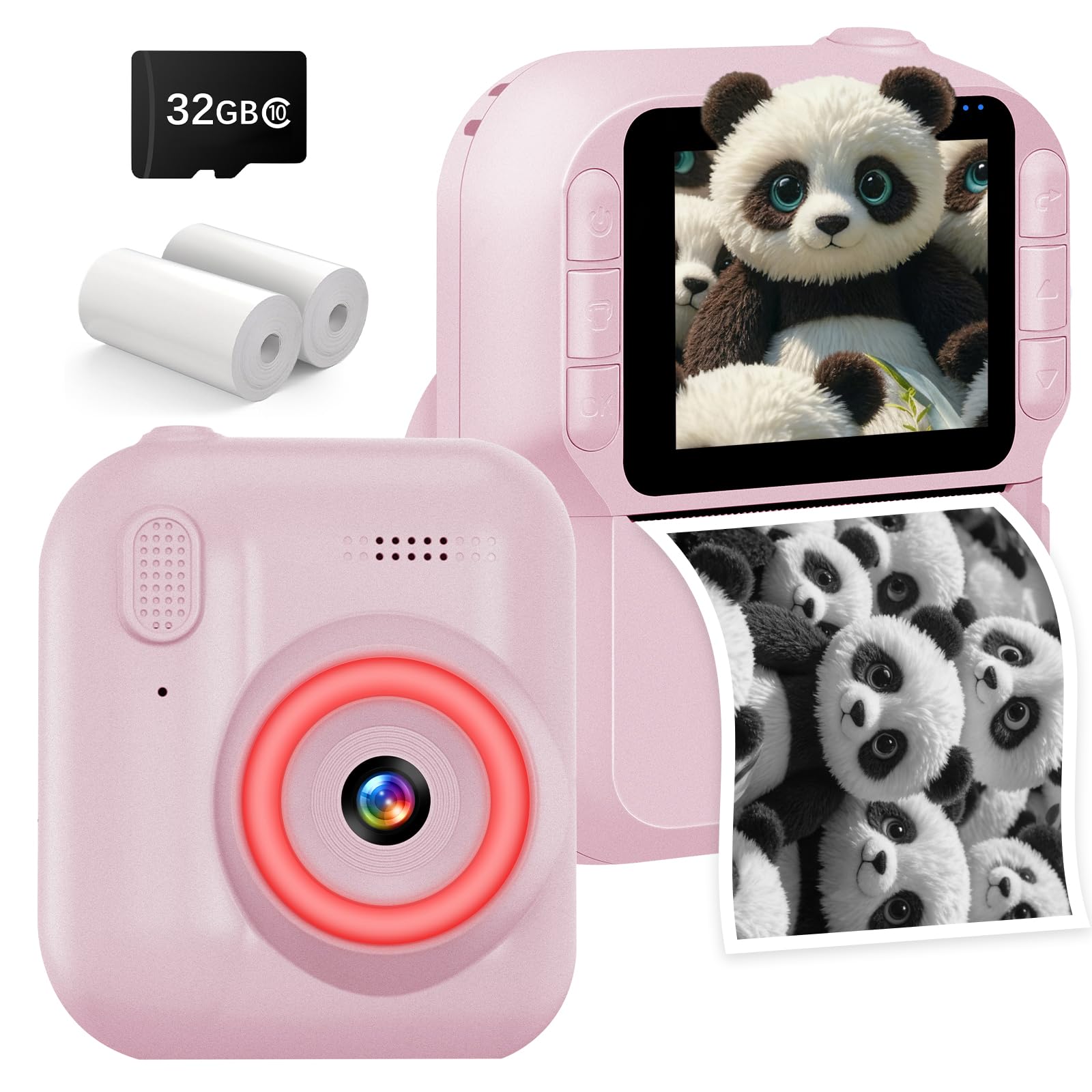 

for Thermal Print Large IPS Ages Boys and Birthday Educational Pink [New 2025] Kids Camera, 48MP, 1080P, 2.0-inch Screen, Type-C Rechargeable, 3-12, розовый