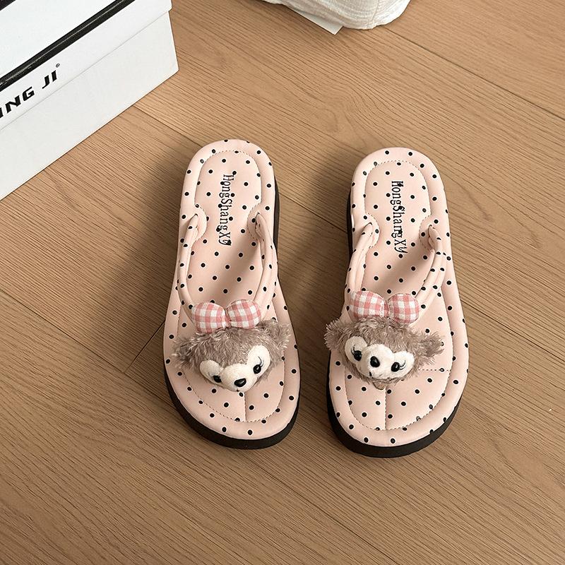 Cute cartoon Shirley Mei flip-flops women's summer new wear fashionable versatile non-slip pinch foot flat bottom sandals tide