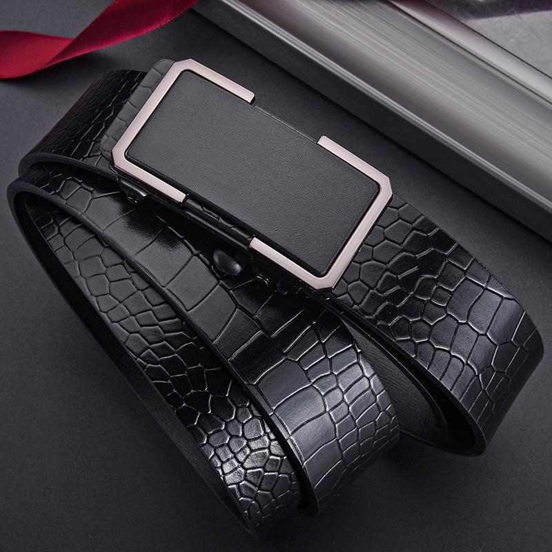 

Мужской ремень из коровьей кожи, автоматическая пряжка без зубцов, ремень для молодых и среднего возраста 130cm