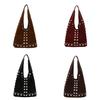 Pu Waterfall Bucket Bag With Metal Rivets For Street Style Fashion