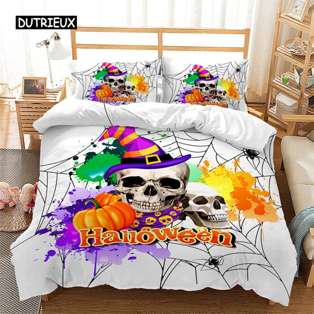 Halloweenský povlak na přikrývku Queen Kreslená dýně Obal na přikrývku Mikrovlákno Hororové téma Gotická strašidelná ložní souprava Pro chlapce Teenagery