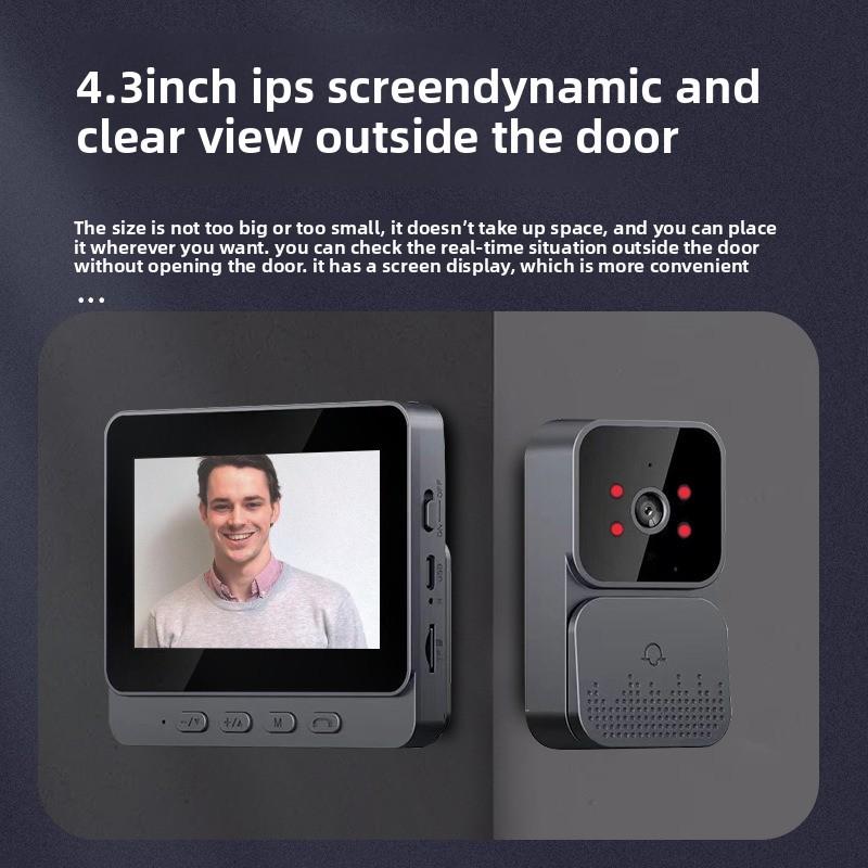 4.3-Inch Display Screen, Smart Video Doorbell, Wireless Electronic Cat Eye Surveillance Camera, Intercom Video, No Punching