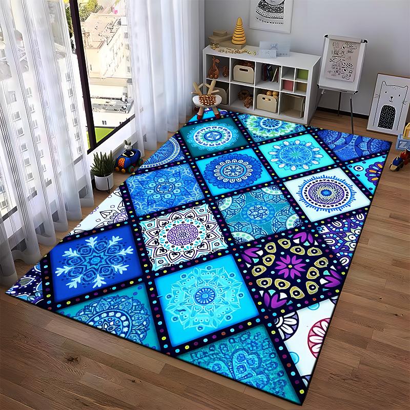 Mandala Pattern Carpet In Vibrant Blue Tones for Home Decoration Suitable for Use As an Anti-slip for Living Room Bedroom Sofas