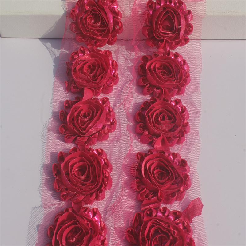 1y 2.5 Inch Shiny Fabric Flowers for Princess Girls Headbands Hair Accessories Kids Shirts Dress Shoes DIY Crafting Flowers