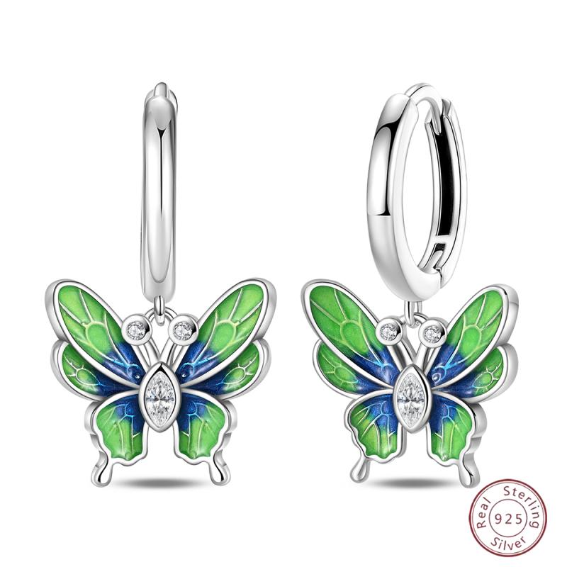 Sweet 925 Silver Ladybug Butterfly Dragonfly Iris Flower Design Earrings Fit Wedding Parties Exquisite Jewelry