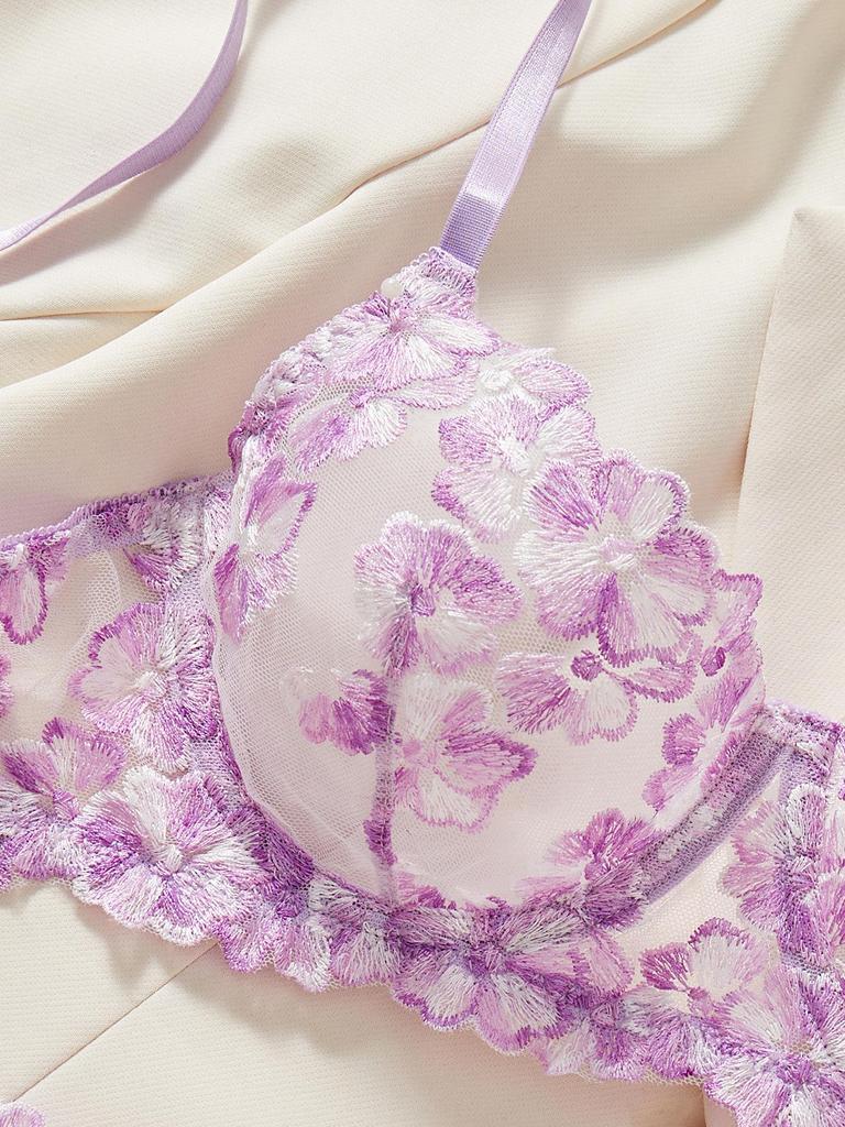 Conjunto de Lingerie Sexy Transparente Multicolorido Bordado Floral Francês Kajano para Mulheres - Coleção Outono