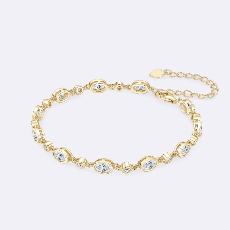 OXTAO Bezel Moissanite Bracelet for Women S925 Silver Hand Chain Oval Cut Moissanite Tennis Bracelet Luxury Jewelry