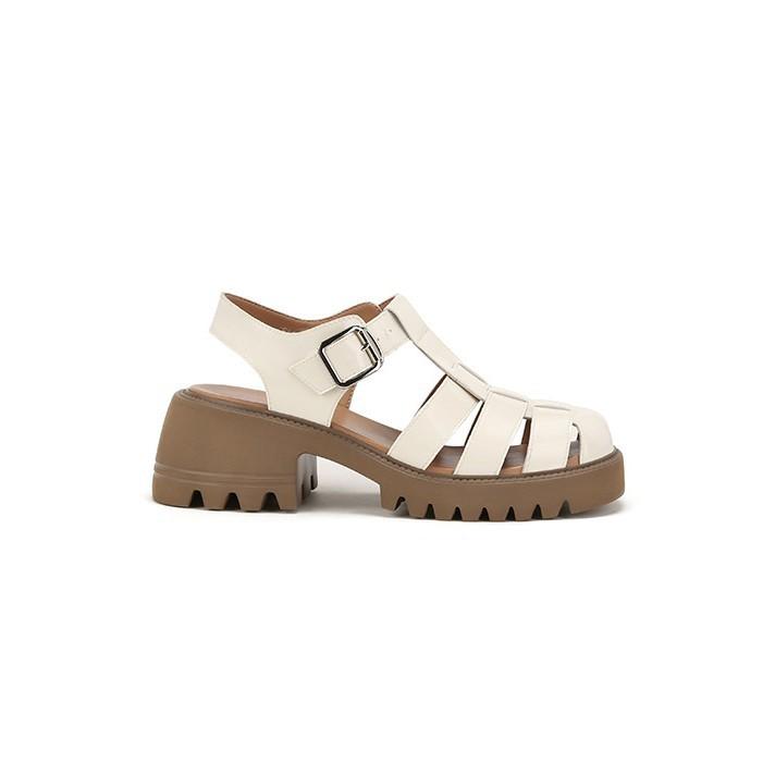 Su Yinyin same Seoul Rome~ 6cm thick heel woven thick-soled bag head back empty sandals women's pig cage shoes