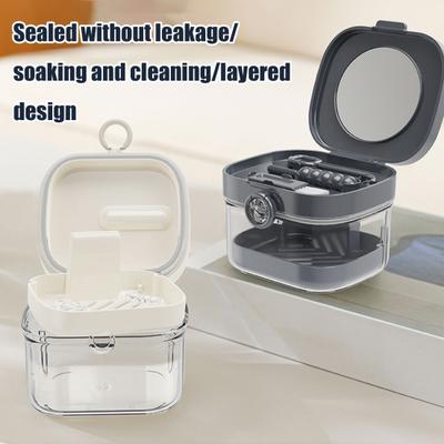 Retainer Case Transparent Denture Bath Box with Strainer Basket Mouth Guard Case Travel Braces Container for Soaking Cleaning