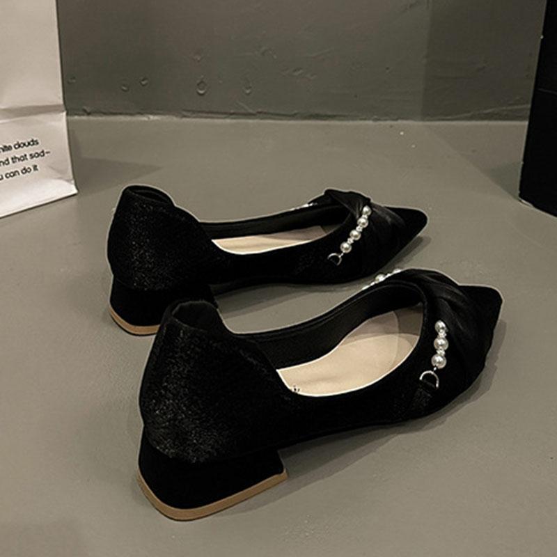 Fashion Comemore Shallow Mouth Pearl Fashion Women's Shoes Spring Summer New Thick Low Heel Pumps for Women Casual Pointed Single Shoes
