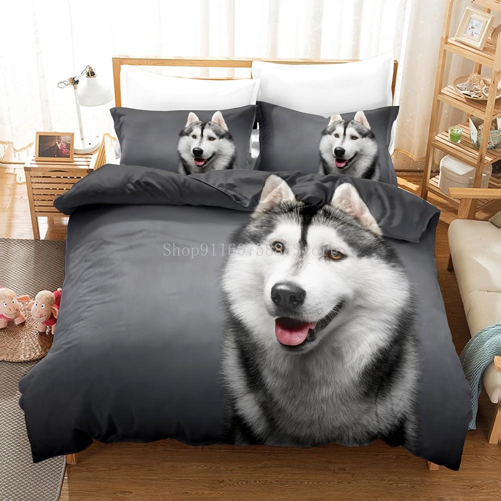 Zvíře Pes Husky Povlak na přikrývku Dospělí Děti Domácí textil Roztomilé Povlečení 2/3 Ložní soupravy Manželská postel King Full Size Dekor Domov