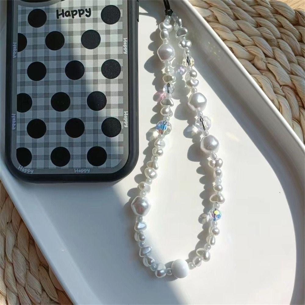 Pearl Crystal Glass Beaded Mobile Phone Chain Phone Wrist Strap Anti-Lost Lanyard Phone Lanyard