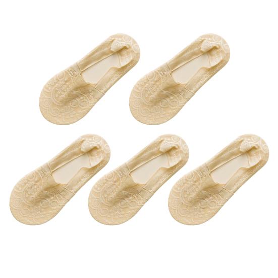 5 Paar Damensocken Elastisches Flaches Design Spitzenverzierungen Socken mit Bündchen Niedriger Schnitt Sommersocken Tägliches Tragen